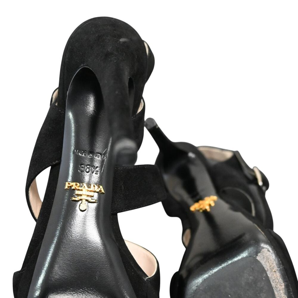 Prada Black Suede Strappy Platform High Heel Sandals Size 38.5 - Picture 9 of 12